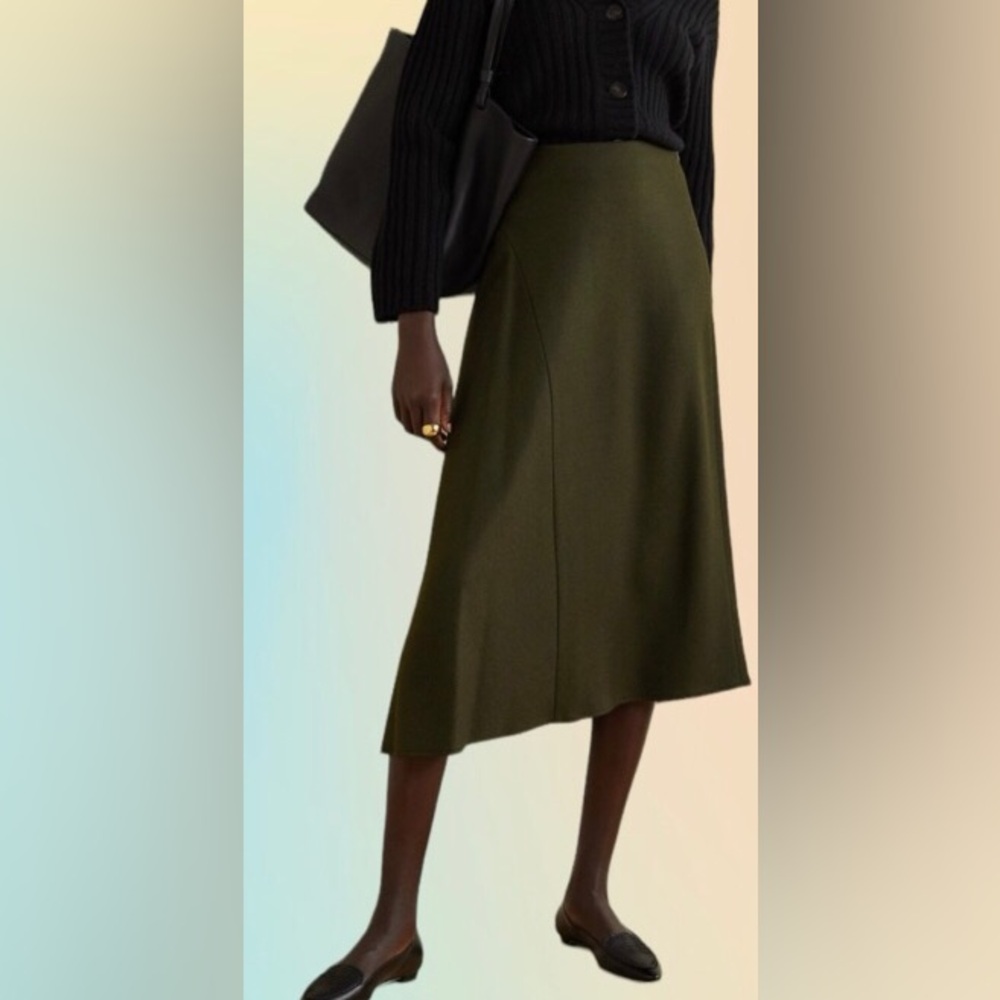 Vince asymmetric 12 flannel wool skirt dark olive brushed blend A-line midi